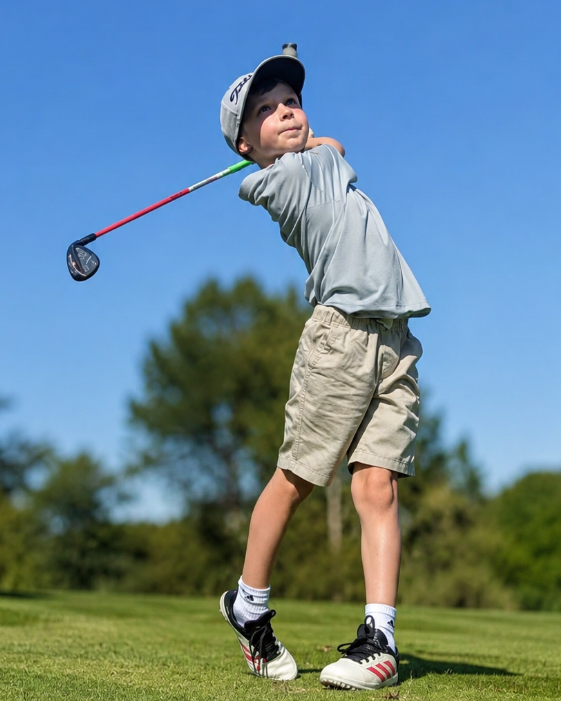 Teddy Dean, KaddieIQ Ambassador, at the top of his golf swing