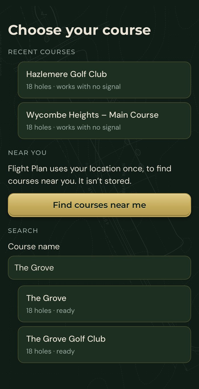 The Choose your course screen in dark mode