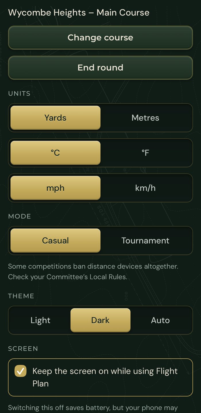 Settings in dark mode