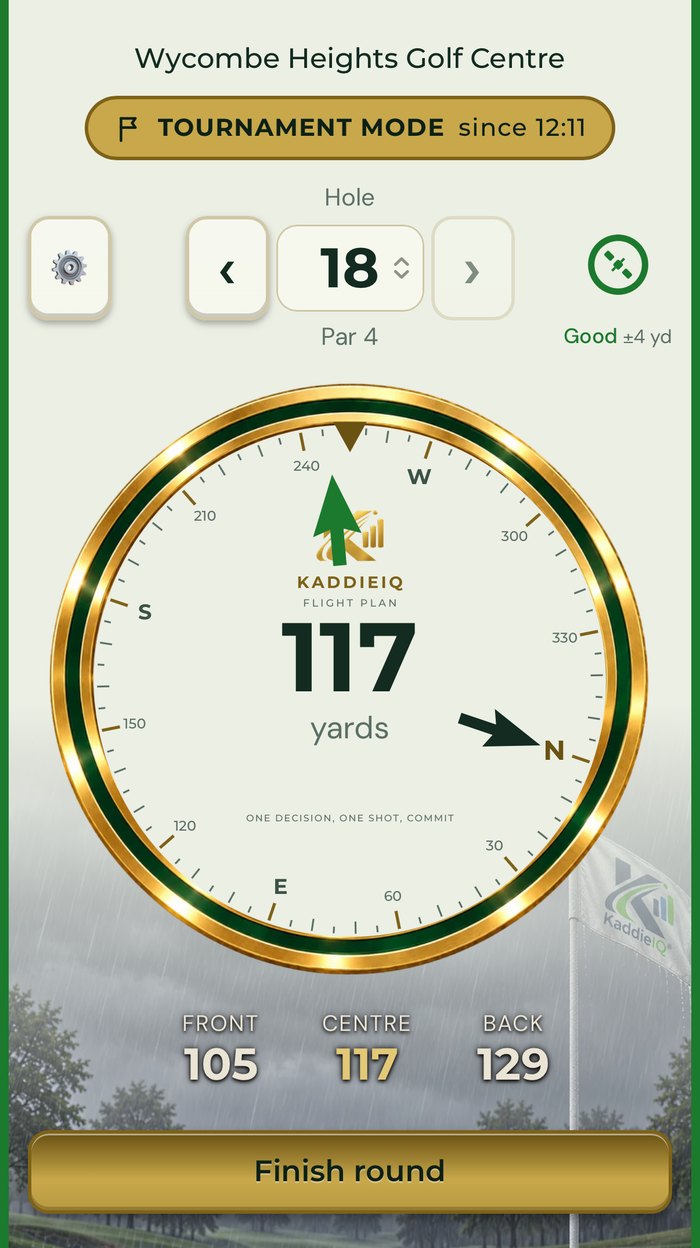The Flight Plan screen in Tournament mode with a badge showing the time the round started and no wind arrow