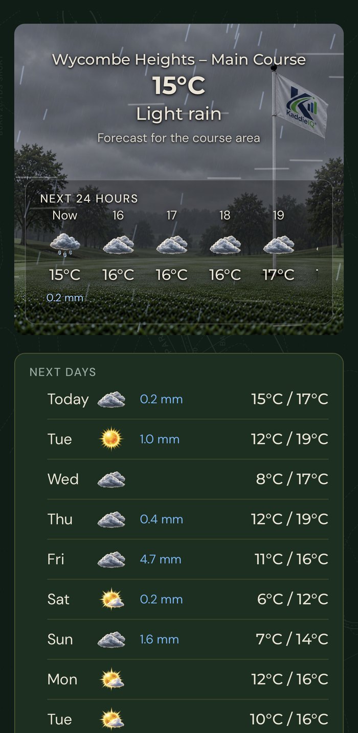 The Weather page in dark mode