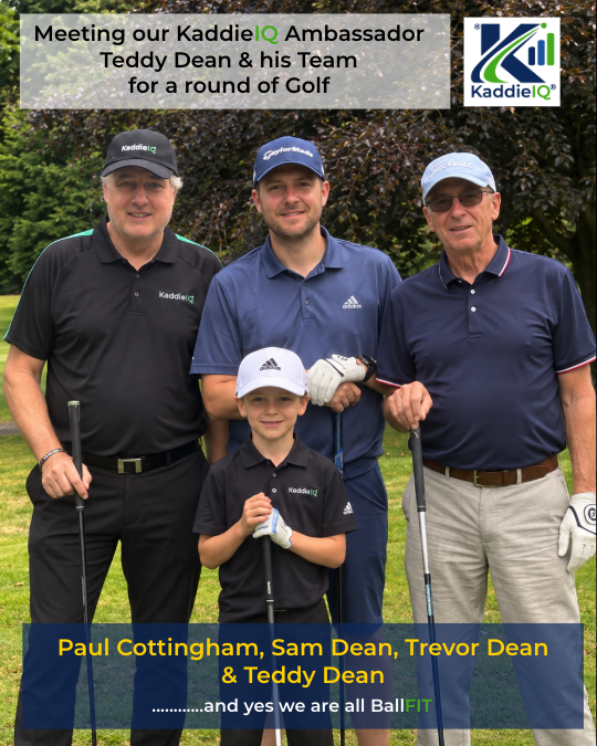 Paul Cottingham, Sam Dean, Trevor Dean and Teddy Dean together on the golf course at Hill Valley Golf Club, Sapphire Course